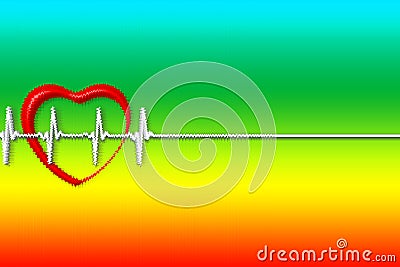 Love. Illustration of heart with pulse. heartbeat in the background of the rainbow Stock Photo