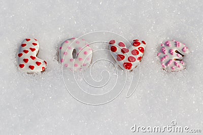 Love the inscription on the snow for the Valentine's Day Stock Photo