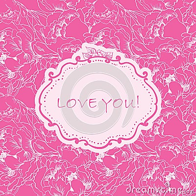 Love invitation card on flower seamless background Vector Illustration