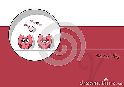 Love Invitation card Valentine`s day abstract background, paper cut mini heart, cut owls, loving owls . Vector Vector Illustration