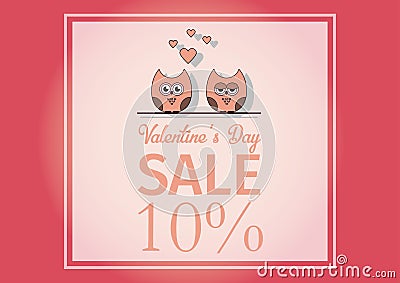 Love Invitation card Valentine`s day , paper cut mini heart, cut owls, loving owls, glare.Frame Sale day. Vector Vector Illustration