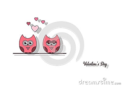 Love Invitation card Valentine`s day , paper cut mini heart, cut owls, loving owls, glare . Vector illustration. Vector Illustration