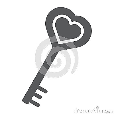 Love key glyph icon, love and lock, heart key sign, vector graphics, a solid pattern on a white background. Vector Illustration