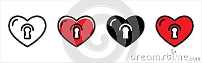 Love with key hole icon set. Heart with keyhole vector icons. Virginity symbol. Dating agency sign icon Stock Photo