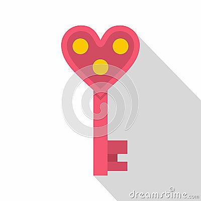 Love key icon, flat style Vector Illustration