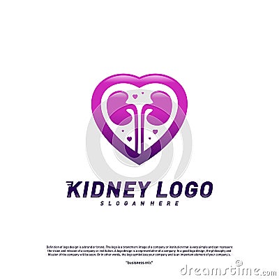 Love Kidney Logo Design Concept. Urology Logo Vector Template Vector Illustration