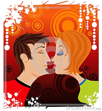 Love kiss teenagers Vector Illustration