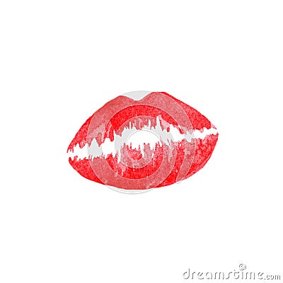 love kiss watercolor, watercolor illustration with love for valentine's day, red lips lipstick imprint red heart Vector Illustration