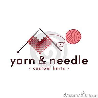 Love Knitting Logo, Needle and Yarn Logo, Simple Knitting Logo Vector Design Vector Illustration