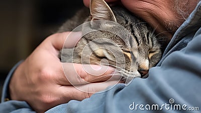 Love knows no boundaries as this man holds his feline friend close, cherishing the bond they share Stock Photo