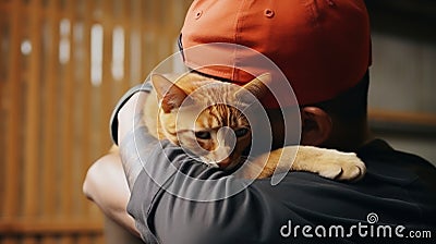 Love knows no boundaries as this man holds his feline friend close, cherishing the bond they share Stock Photo