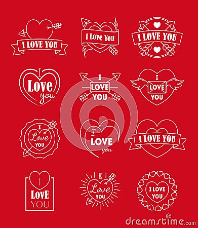 Love Labels Badge Thin Line Set for Valentines Day. Vector Vector Illustration