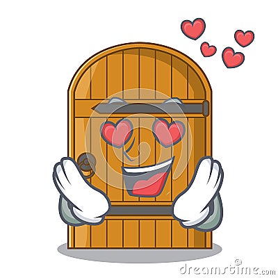 In love large wooden door with cartoon handle Vector Illustration