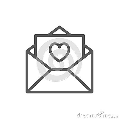 Love letter with heart, valentine day line icon. Vector Illustration