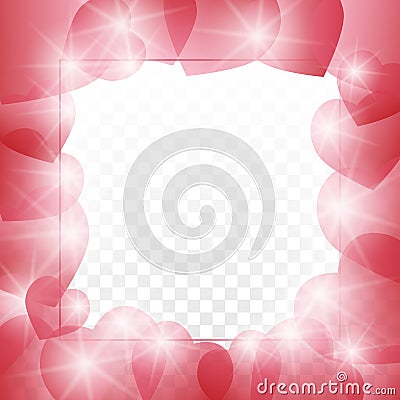 Love letter template lined with small red shaded hearts outline on transparent background. Vector Illustration