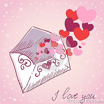 Love letter Valentine retro card Vector Illustration