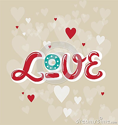 Love lettering with hearts Stock Photo