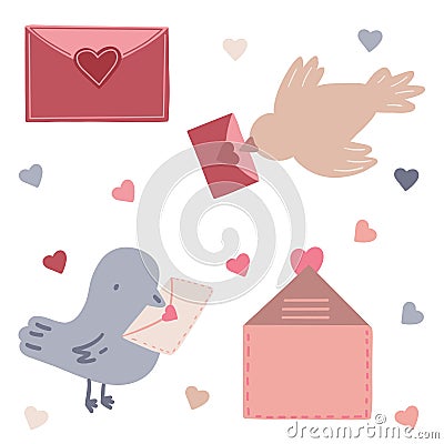 Love letters and beards hearts 14 February Valentines day Vector Illustration