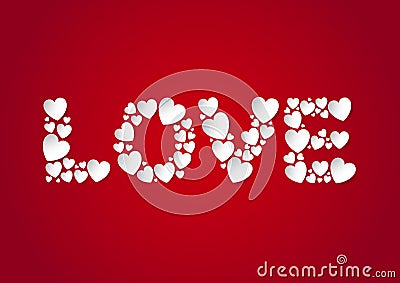 Love letters flat lay with white vector paper hearts on red background Vector Illustration