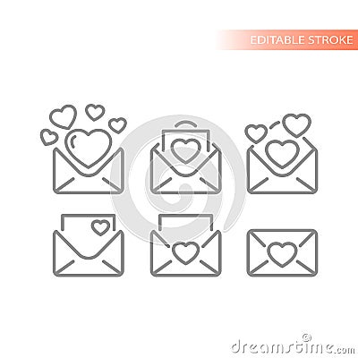 Love letters and heart line vector icon set Vector Illustration