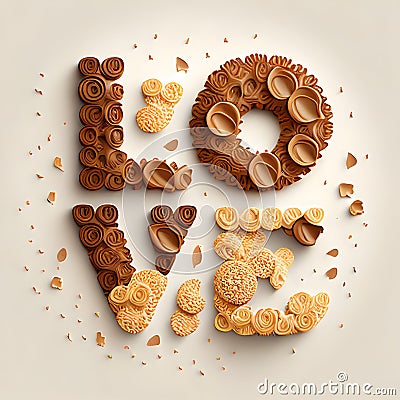 LOVE letters typography font pastry cookies confectionary plain background Stock Photo
