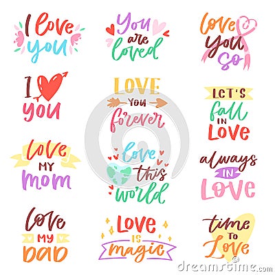 Love lettring vector lovely calligraphy lovable friendship sign to mom dad friend iloveyou on Valentines day beloved Vector Illustration