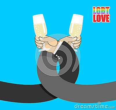 Love LGBT. Men drink brotherhood on date. Romantic illustration Vector Illustration