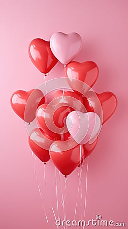 Love Lifted: A Single Heart-Shaped Balloon Held Aloft Against a Pink Canvas. Generative AI Stock Photo