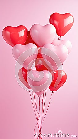 Love Lifted: A Single Heart-Shaped Balloon Held Aloft Against a Pink Canvas. Generative AI Stock Photo