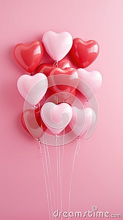 Love Lifted: A Single Heart-Shaped Balloon Held Aloft Against a Pink Canvas. Generative AI Stock Photo