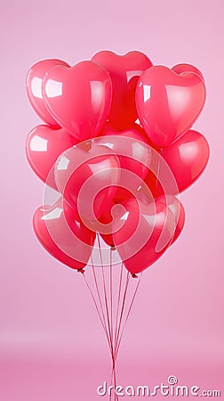 Love Lifted: A Single Heart-Shaped Balloon Held Aloft Against a Pink Canvas. Generative AI Stock Photo