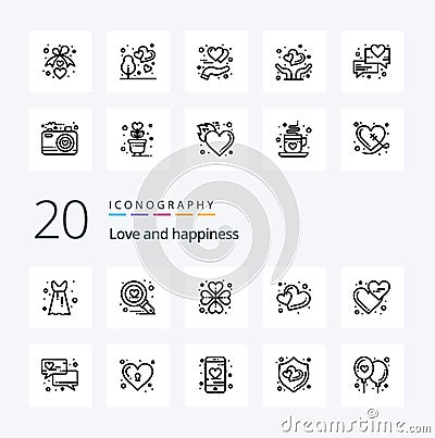 20 Love Line icon Pack like love emojis rose affection shape Vector Illustration