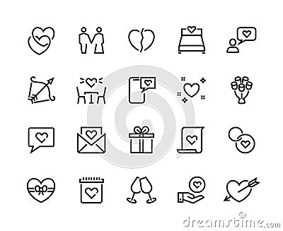 Love line icons. Volunteer charity friendship and solidarity outline pictograms, charity handshake and respect vector Vector Illustration