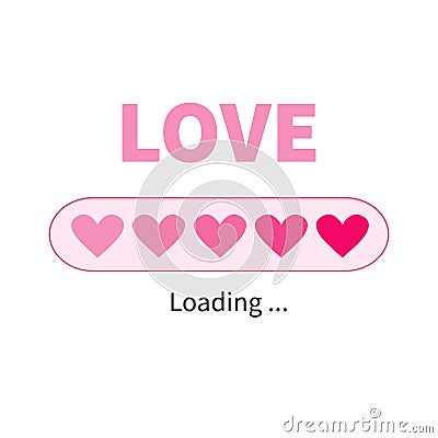 Love loading Progress status bar icon. Pink heart set. Happy Valentines day greeting card. Web design app download timer. Flat Vector Illustration