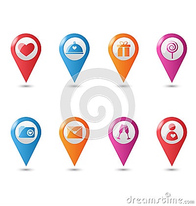 Love location pin mapping marks icons for saint valentine`s day Vector Illustration