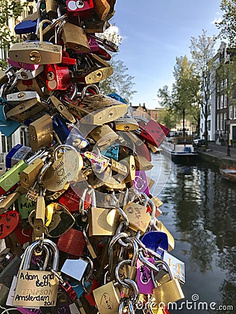 Love lock at Amsterdam Editorial Stock Photo