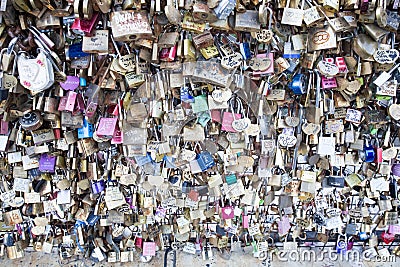 Love lock on a bridge in Paris, France Eternity connection Love symbol. Editorial Stock Photo