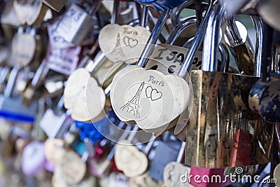 Love lock on a bridge in Paris, France Eternity connection Love symbol. Editorial Stock Photo