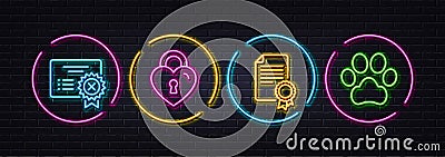 Love lock, Certificate and Reject certificate minimal line icons. For web application, printing Vector Vector Illustration