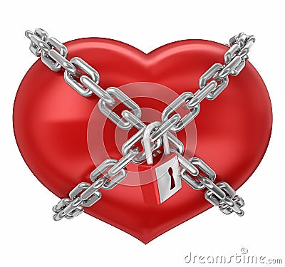 Love locked heart shape with chains Stock Photo