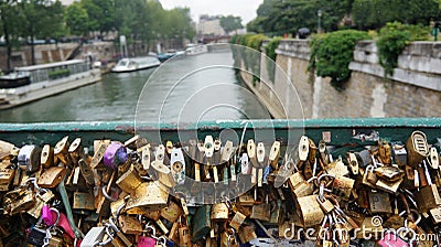 Love Locks Bridge in France Editorial Stock Photo