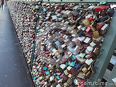 Love locks on the Cologne bridge Stock Photo