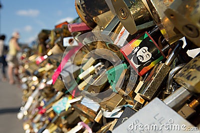 Love locks on Paris bridge Editorial Stock Photo