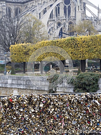 Love locks in Paris bridge symbol of friendship and romance Stock Photo