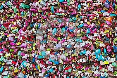 Love locks on the Seoul N Tower Editorial Stock Photo