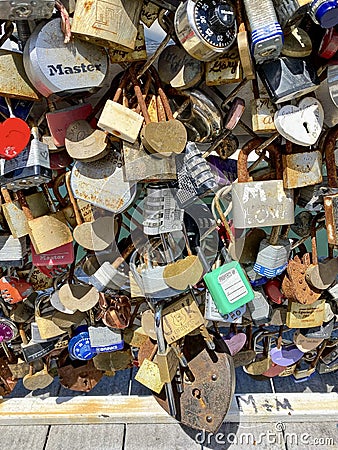 Love locks shoreline Village, Long Beach California Editorial Stock Photo