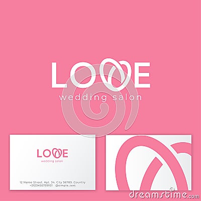 Love logo. Wedding Salon emblem. Letter V consist of two wedding rings like heart Vector Illustration