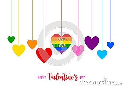 Valentine`s day card with colorful rainbow hearts, vector Vector Illustration