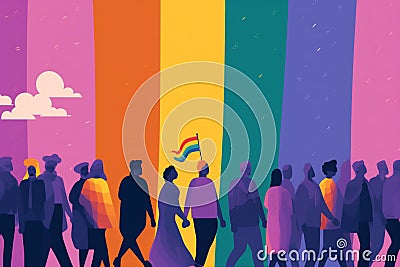 group rainbow parade freedom community celebration flag pride concept homosexual. Generative AI. Stock Photo