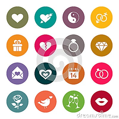 Love, marriage, engagement and Valentins day icon set Vector Illustration